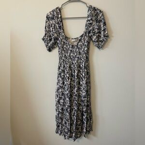 Short-Sleeve Smocked Midi Dress